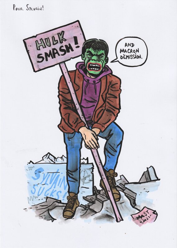 Hulk smash par JL Mast, Mast - Dédicace