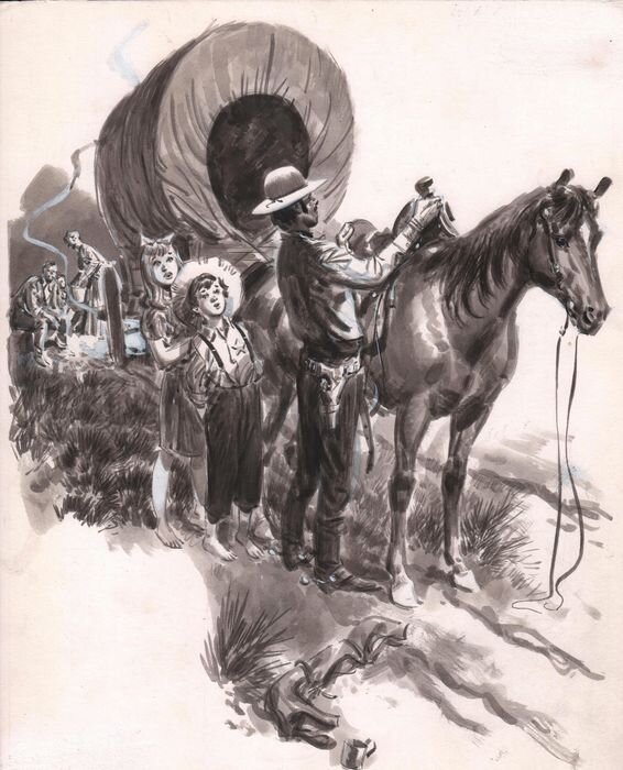 Cecil Doughty Illustration pour un western 1969-1970 - Illustration originale