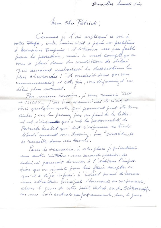 Lettre de Franquin à Pat Mallet - Original art