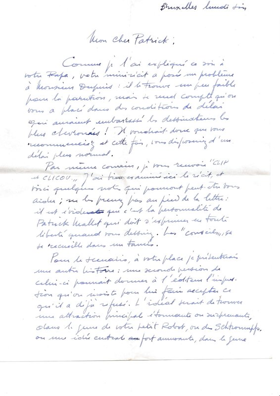 Lettre de Franquin à Pat Mallet - Œuvre originale