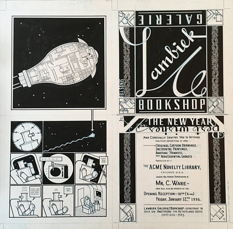 Carton d'invitation pour l'exposition Chris Ware Galerie Lambiek 1996 - Original Illustration