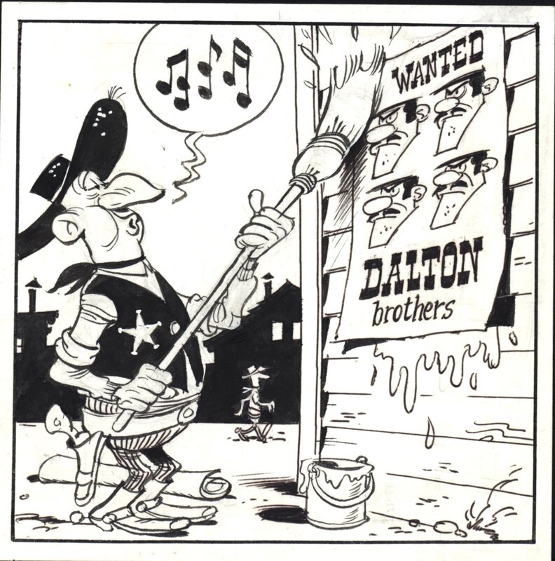 Morris : Lucky Luke, Case pour la couverture de l'album publicitaire Cha-Cha 1 des biscuits Parein - Original Illustration