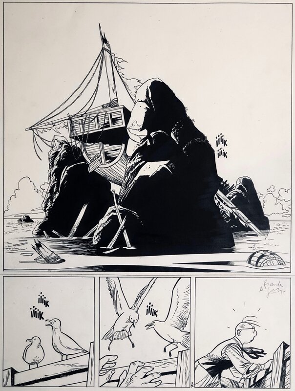 Frank Le Gall, 1990 - Thédore Poussin : Le Trésor du Rajah Blanc - Brisants - - Planche originale