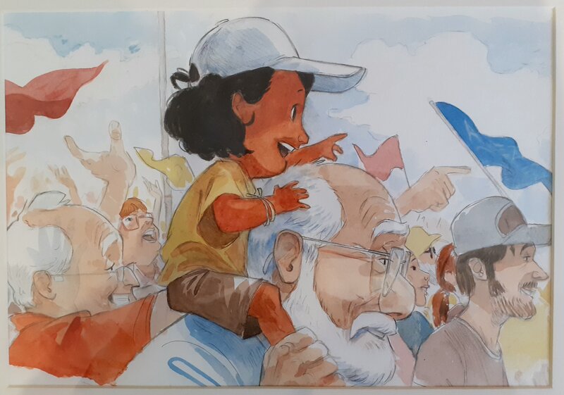 Arno Monin, Aquarelle L'adoption - Illustration originale