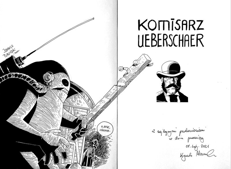 Janusz Pawlak, Krzysztof Masiewicz, Komisarz Ueberschaer (Commissaire Ueberschaer et Golem) dedicace - Original art