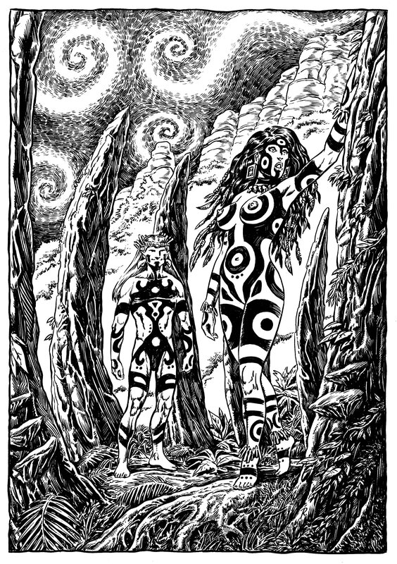 Raúlo Cáceres, Azael Gonzalez, Illustration du Roman El Despertar (circulo segundo) - Zaleha y elfo - Original Illustration