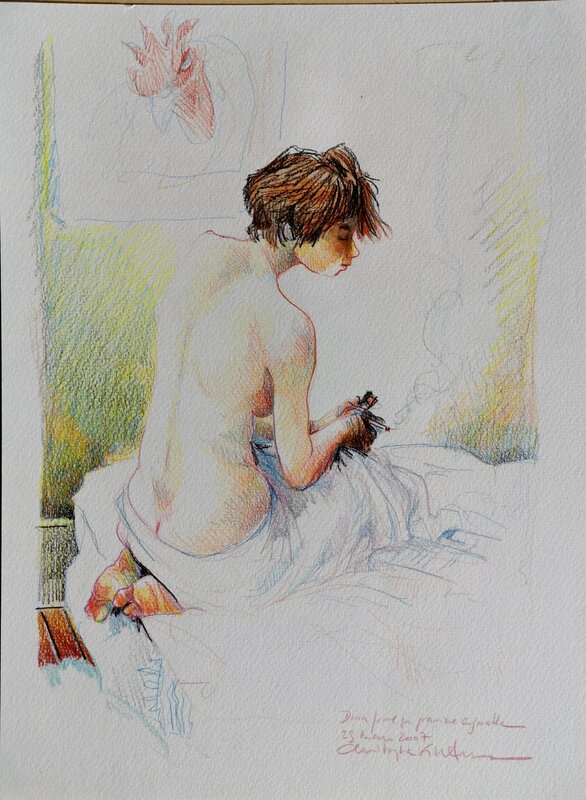 Première cigarette par Christophe Girard - Illustration originale