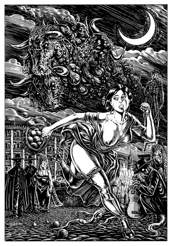 Raúlo Cáceres, Julio Romero de Torres, Howard Phillips Lovecraft, Julio Romero vs Lovecraft - Original Illustration