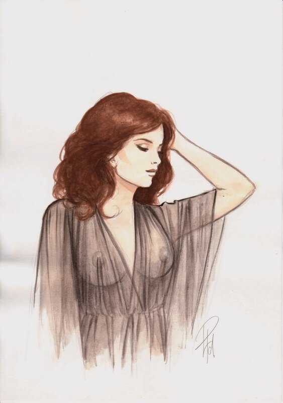 Laurent Paturaud, Transparences - black dress girl - Original Illustration