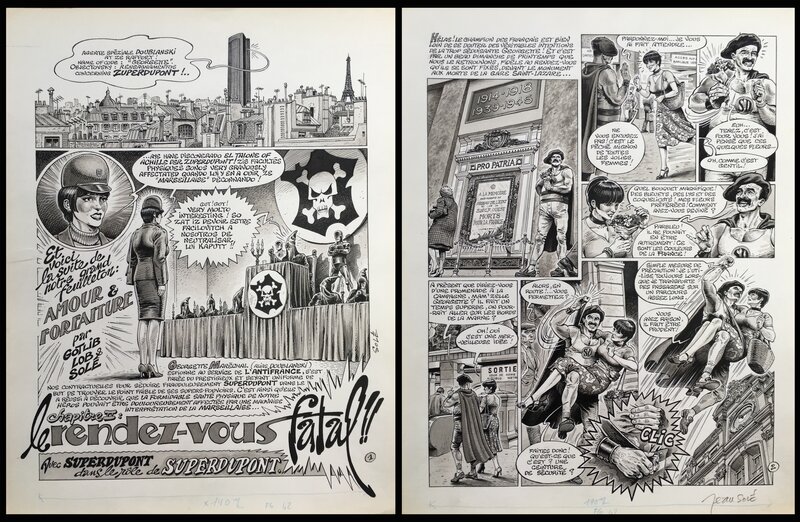 Jean Solé, Gotlib, Jacques Lob, 1979 - Superdupont - Amour et forfaiture - Planche originale