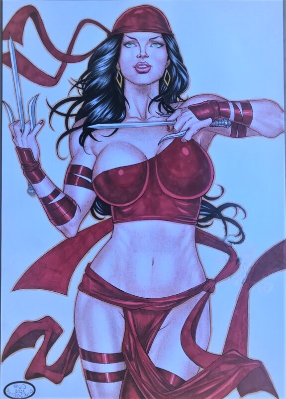 Elektra aux katanas par Rudimar Patrocinio - Illustration originale