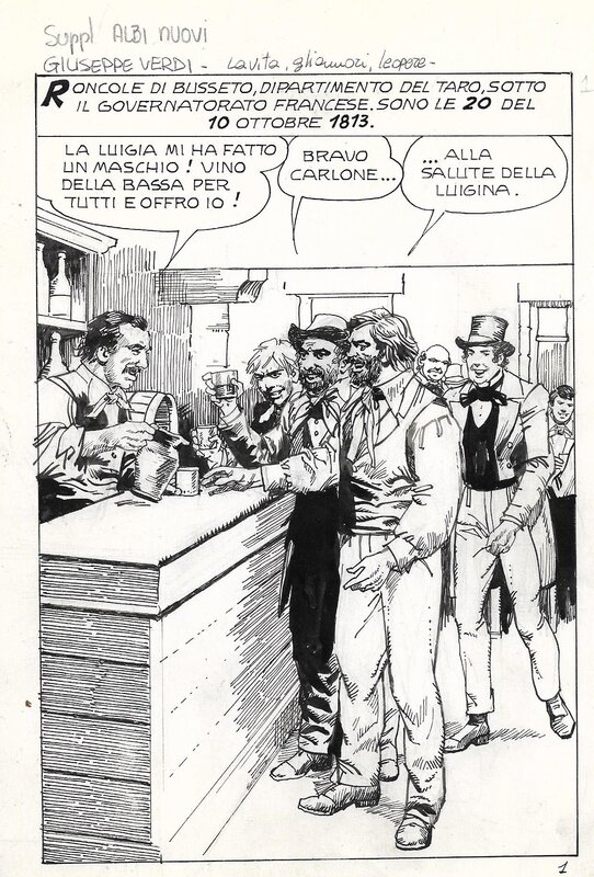 Francesco Pescador, Giuseppe Verdi - La vita, gli amori, le opere, première planche - ALBI NUOVI Tuttostoria (casa editrice Geis) - Planche originale