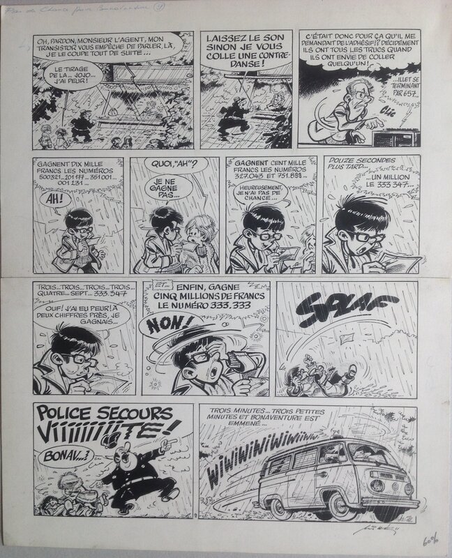 Mittéï, Mitteï Planche originale 9 Pas de chance pour Bonaventure , BD Éo 1983 Dupuis Meilleurs Récits du Journal de Spirou 9 - Planche originale