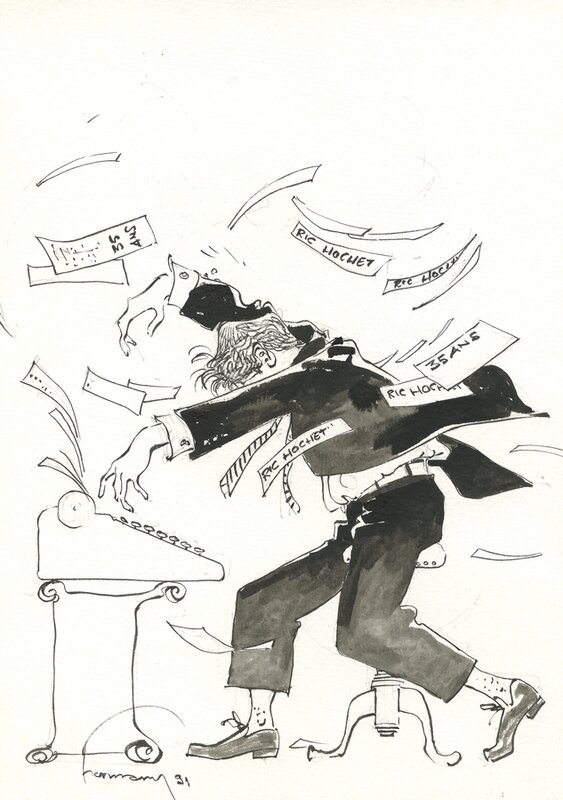 For sale - Hermann : dessin Hommage 35 ans de Ric Hochet réalisé pour André-Paul Duchâteau - Original Illustration