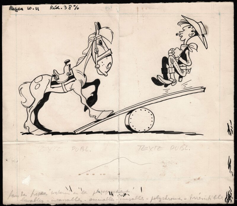 Morris, Lucky Luke - illustration  pour le catalogue publicitaire des objets en latex Spirou - Planche originale