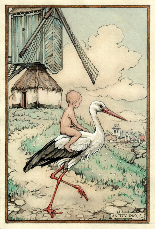 Anton Pieck, Waterclor for a birthcard - Illustration originale