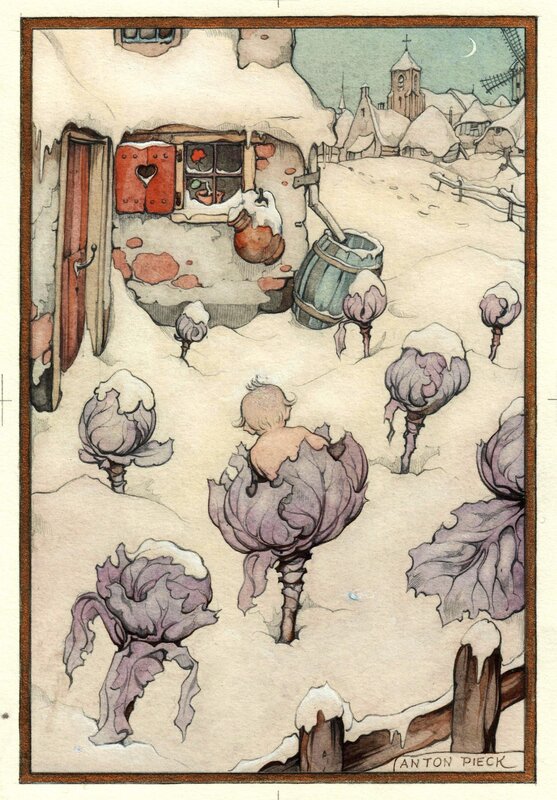 Anton Pieck, Watercolor for a birthcard - Illustration originale