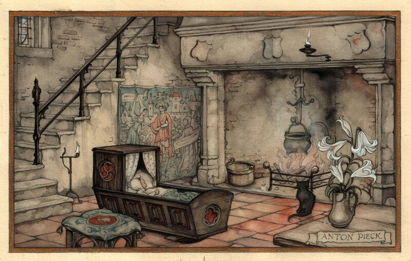 Anton Pieck, Watercolor for a birthcard - Illustration originale