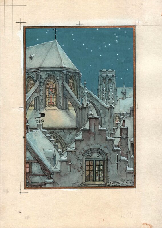 Anton Pieck, Watercolor for a Christmas-card - Illustration originale