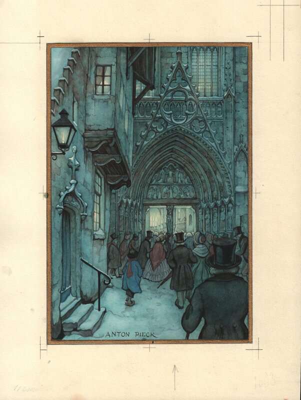 Anton Pieck, Watercolor for a Christmas-card - Original Illustration