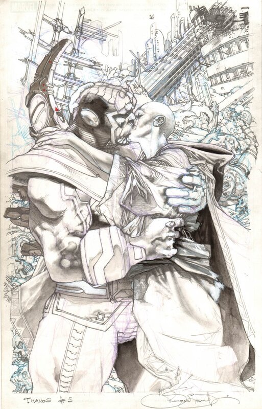 Simone Bianchi, Thanos Rising 5 pg 16 Death kiss prelim - Œuvre originale