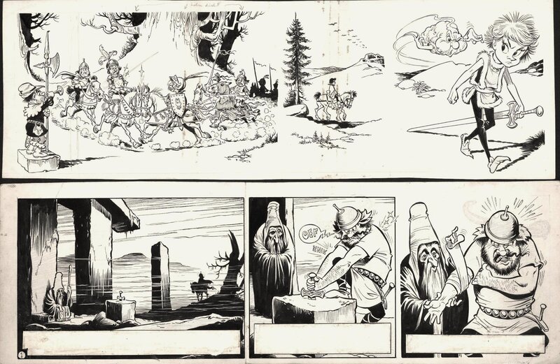 Piet Wijn, The Sword in the Stone - strip 1 + 2 - Planche originale