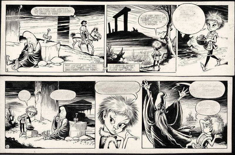 Piet Wijn, The Sword in the Stone - strip 5 and 6 - Planche originale