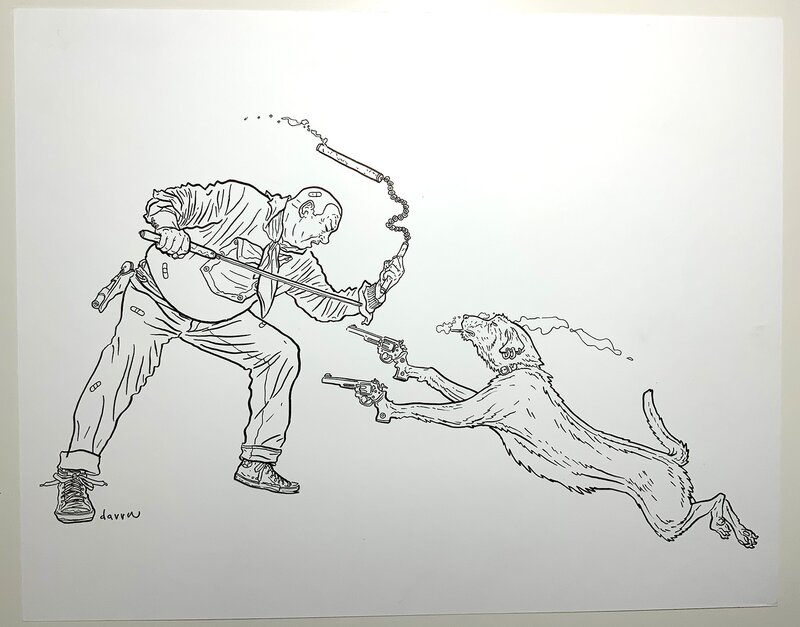 Geof Darrow, Shaolin Cowboy vs. Smoking Dog - Illustration originale