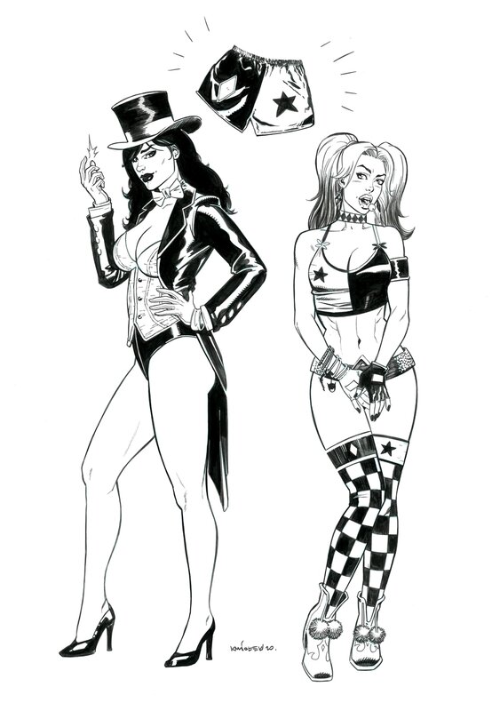 Adam Kmiołek, Harley Quinn at Zatanna - Illustration originale