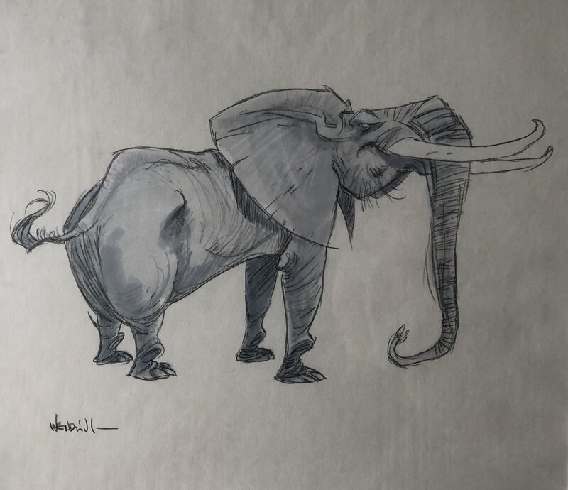 Claire Wendling, Éléphant - L'art et l'artiste - Illustration originale