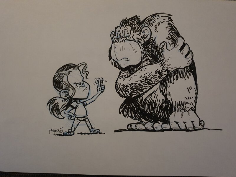 Joey Potargent, Klein meisje en gorilla - Illustration originale