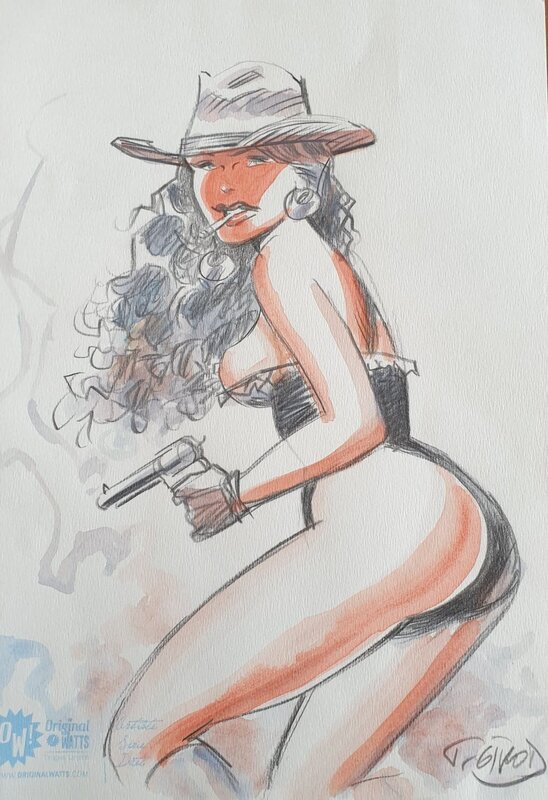 Thierry Girod, Cow-Girl en tenue légère / Western Corset - Illustration originale