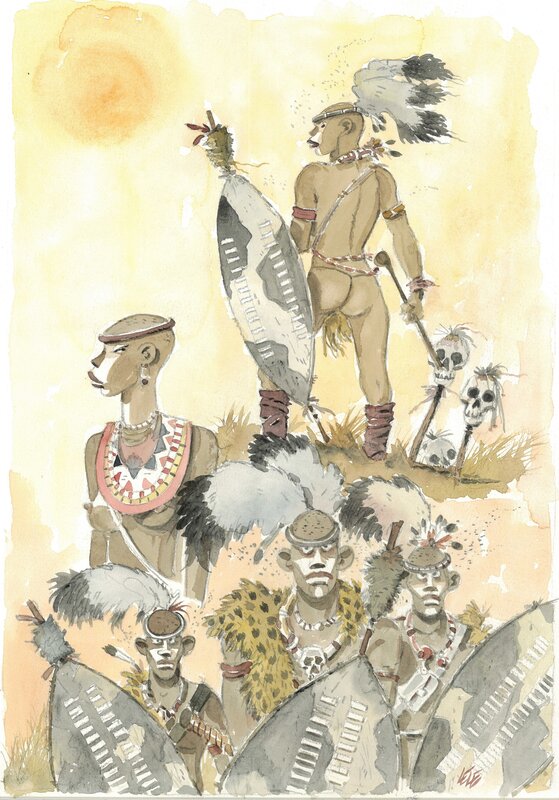 (Cato) Zulù par Lele Vianello, Hugo Pratt - Illustration originale