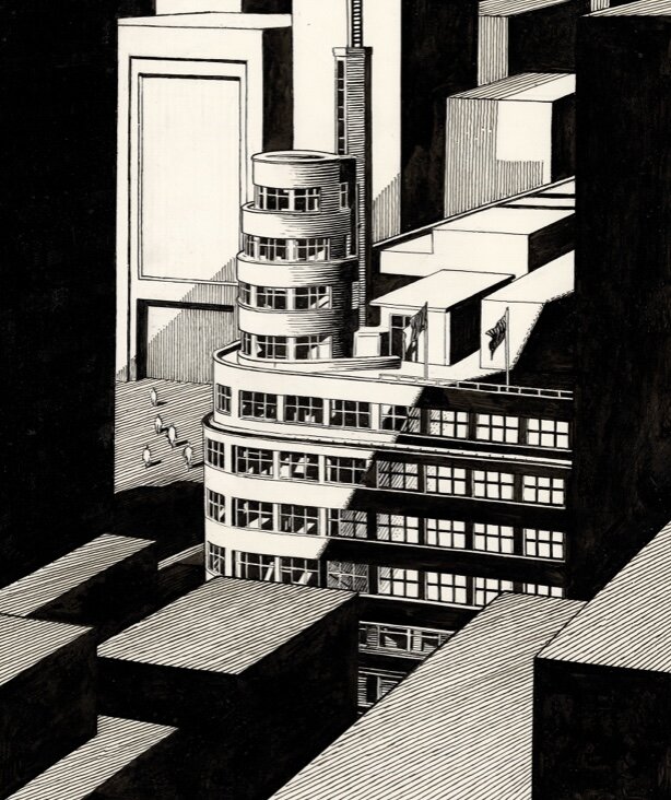 For sale - François Schuiten, Bruxelles, le Bâtiment Flagey - Original Illustration