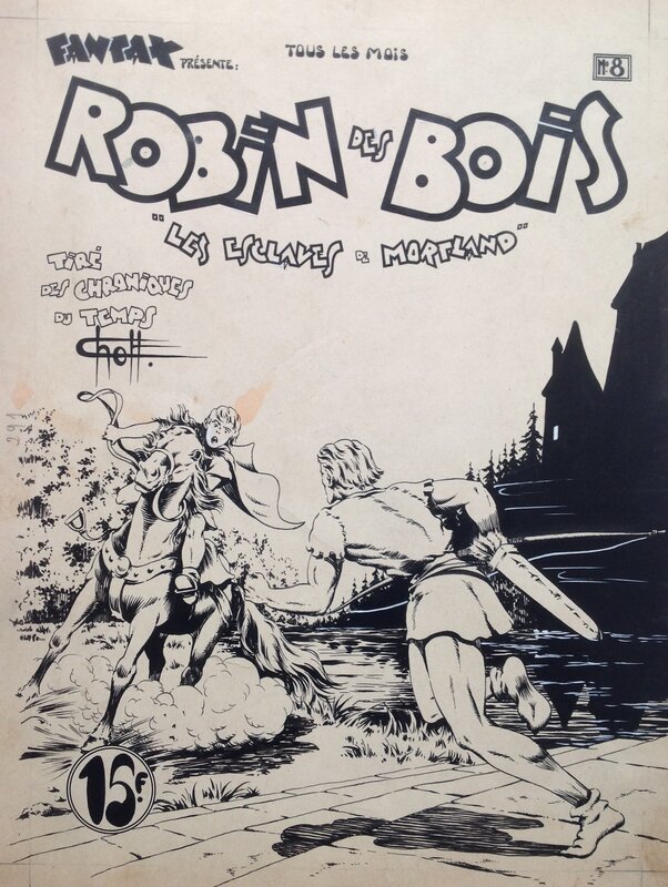 For sale - Chott Pierre Mouchot Robin des Bois 8 Les Esclaves de Mortland Couverture Originale N&B encre de chine  1948 . - Original Cover