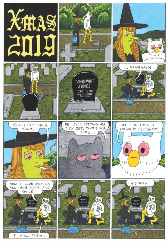 Simon Hanselmann, Xmas 2019 featuring Megg, Mogg, and Owl - 2 page story - Comic Strip