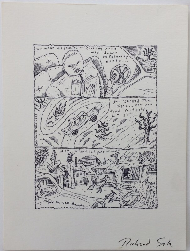 Richard Sala - Unfriendly roads - unpublished vintage art - Comic Strip