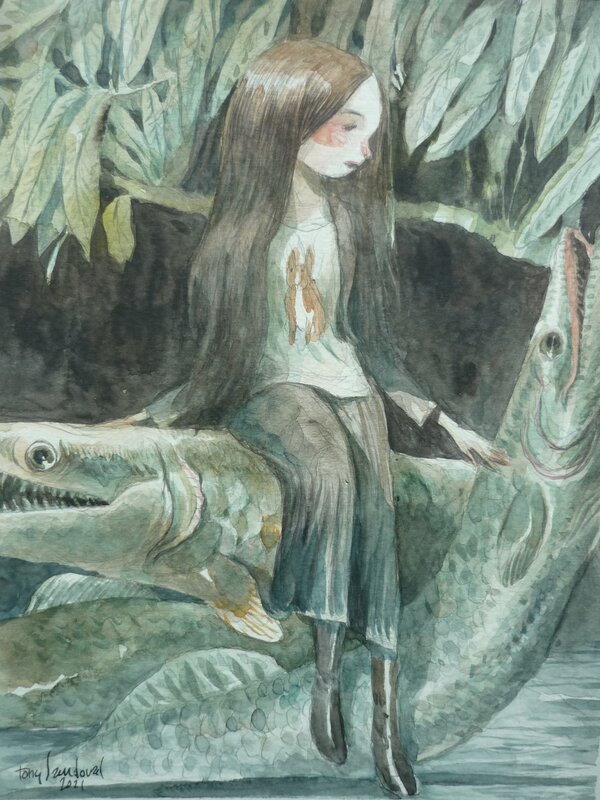 En vente - Tony Sandoval, Girl and the Fishes 2021 - Planche originale