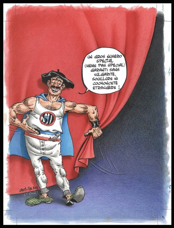 Jean Solé, Gotlib, Jacques Lob, 2009 - Superdupont - Solé et Gotlib - Couverture de Fluide Glacial n° 402 - Original Cover