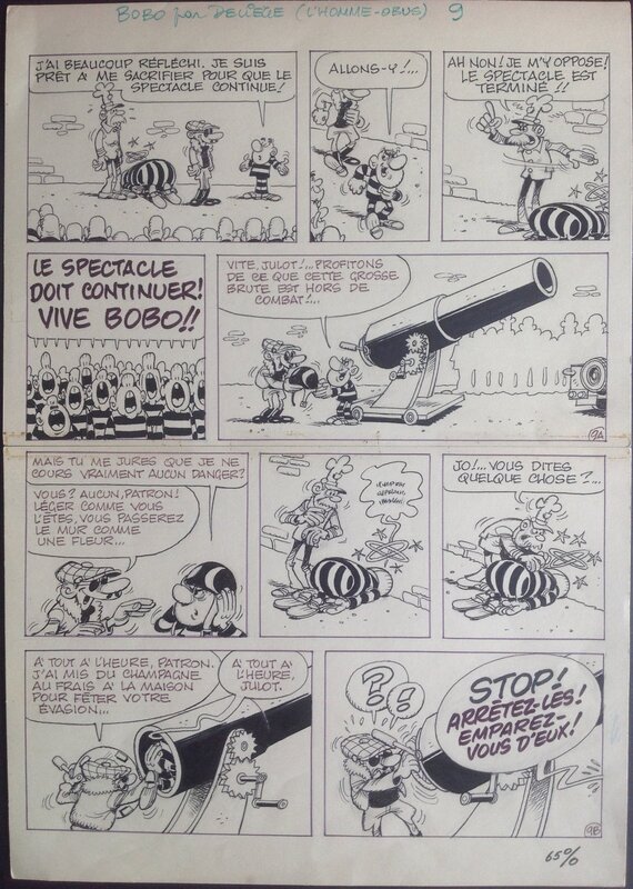 Deliège Planche Originale 9 BoBo 6 L'Homme-obus , BD Éo 1983 Dupuis et Spirou . - Planche originale