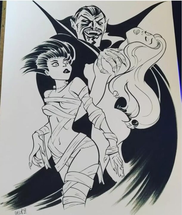 gioart, Dracula/ bride frankenstein/ after Bruce Timm - Illustration originale