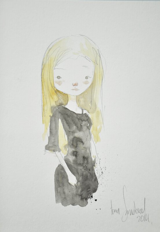 En vente - Tony Sandoval, Girl in a Black Dress 2014 - Illustration originale
