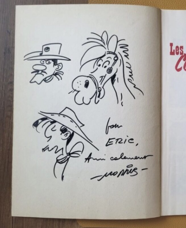 Sublime dédicace Morris 3 personnages Lucky Luke Jolly Jumper Joe Dalton - Sketch