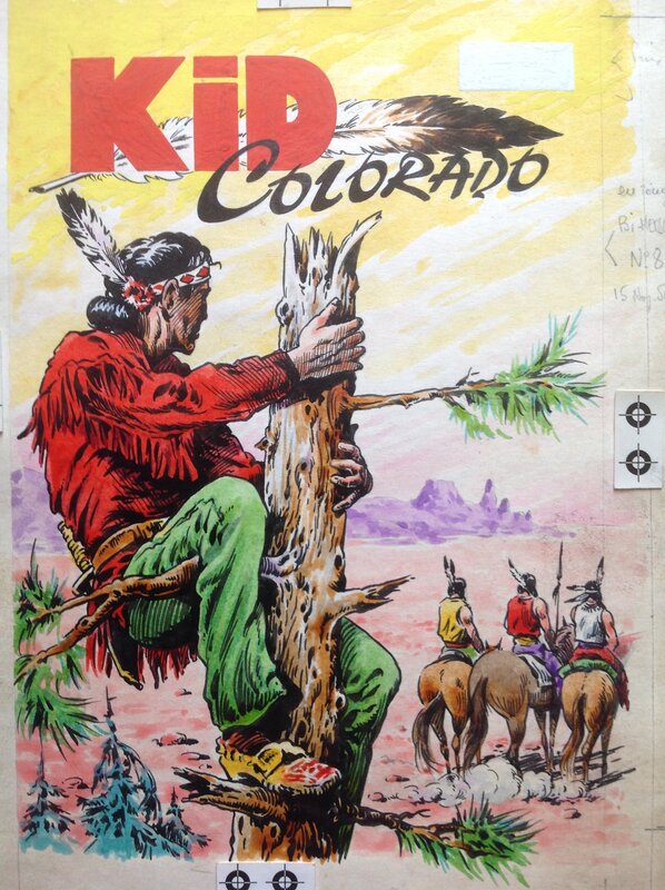 En vente - Atelier Chott, Claude Bordet, Rémy Bordelet, Fergal, Atelier Chott Kid Colorado 8 Couverture Originale Planche Couleur indien Western Cheval grand canyon , Petit Format Chott 1956 - Couverture originale