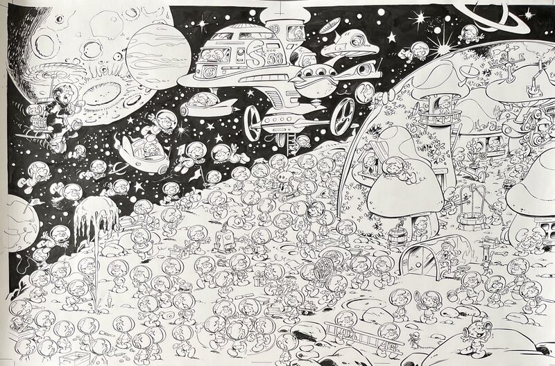 Studio Peyo, Les schtroumpfs - Cosmoschtroumpfs- publie - Illustration originale