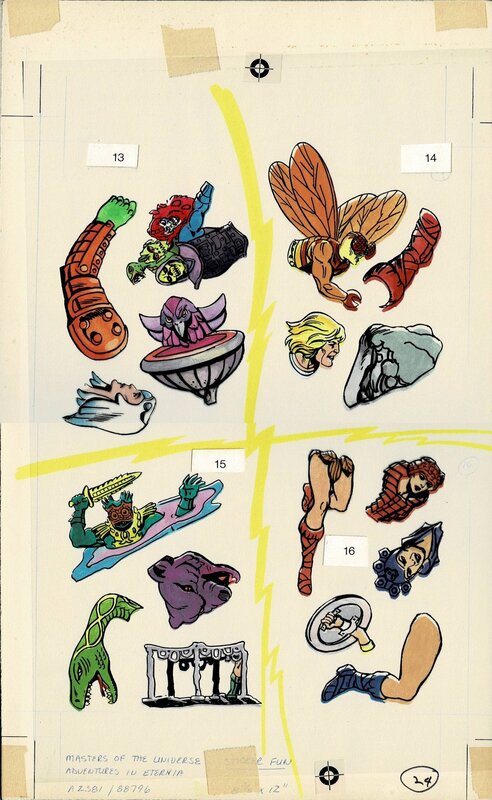 En vente - Fred Carrillo, He-Man MOTU color + cel Musclor / Les maitres de l'univers Skeletor 13-16 - Illustration originale