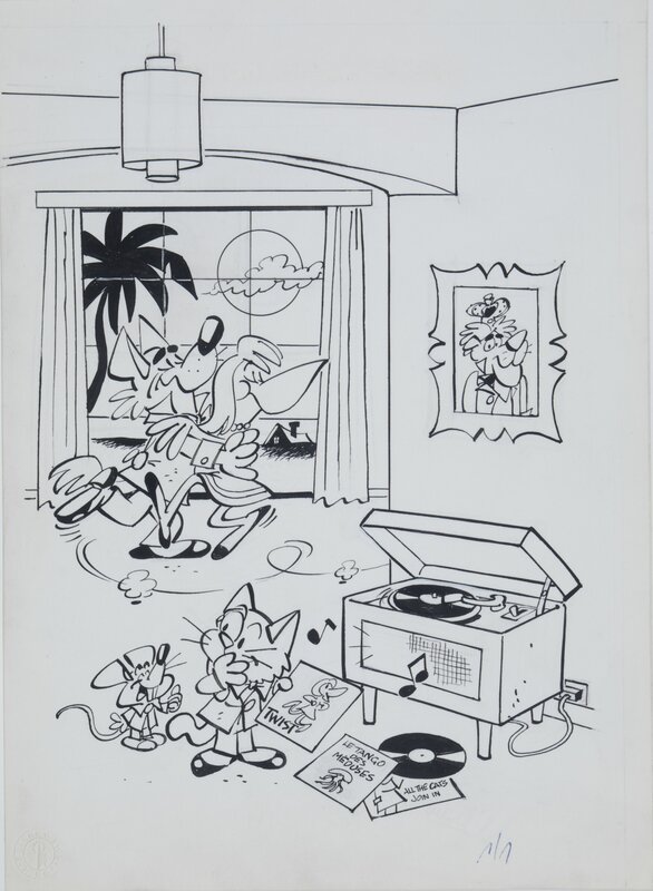 Raymond Macherot, Chaminou - Illustration pour un album à colorier Dupuis (c.1965) - Illustration originale