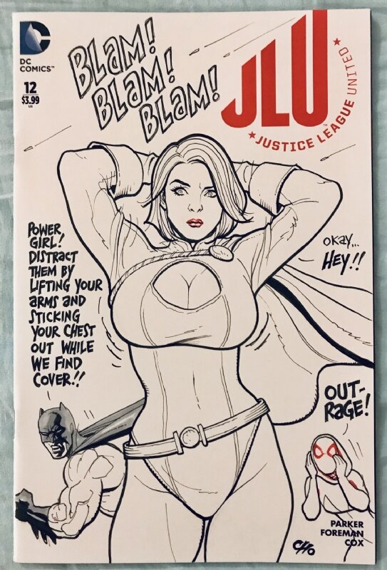 F. Cho sketch cover with Batman and Power Girl (Sold) - Couverture originale