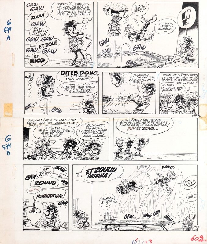 André Franquin, 1969 - Gaston, gag n°574   (Le trampoline) - Comic Strip