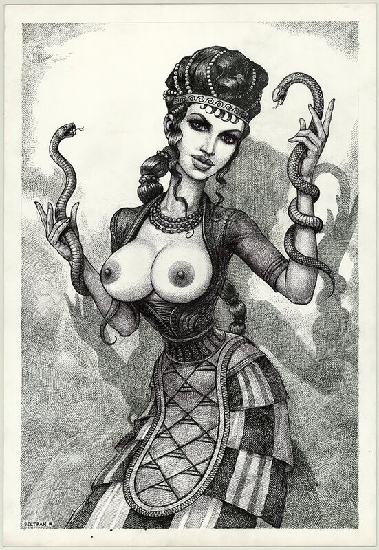 Fred Beltran, La déesse aux serpents - Original Illustration